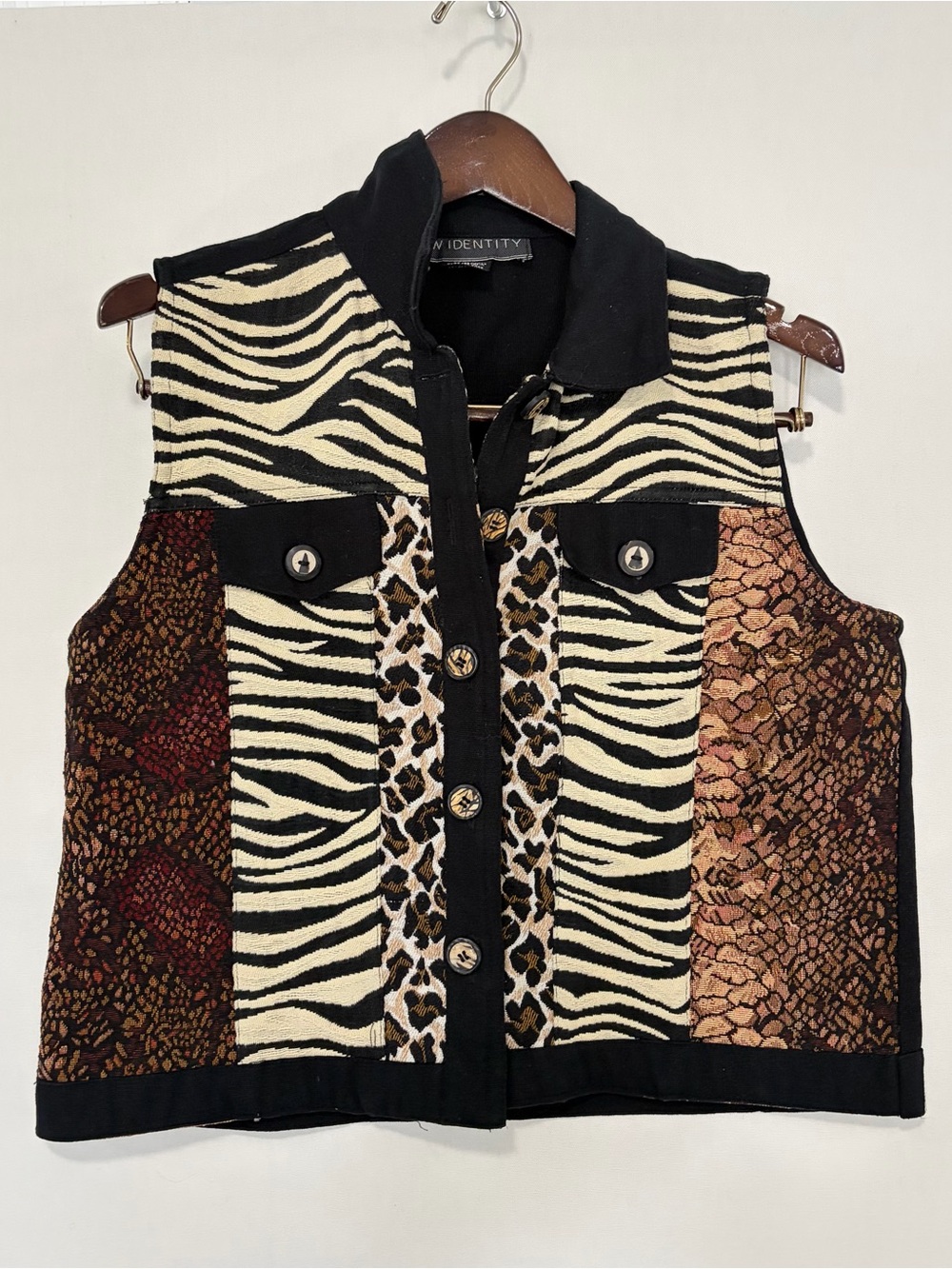 vintage patchwork animal print denim vest women’s Large Funky 90S Leopard Zebra